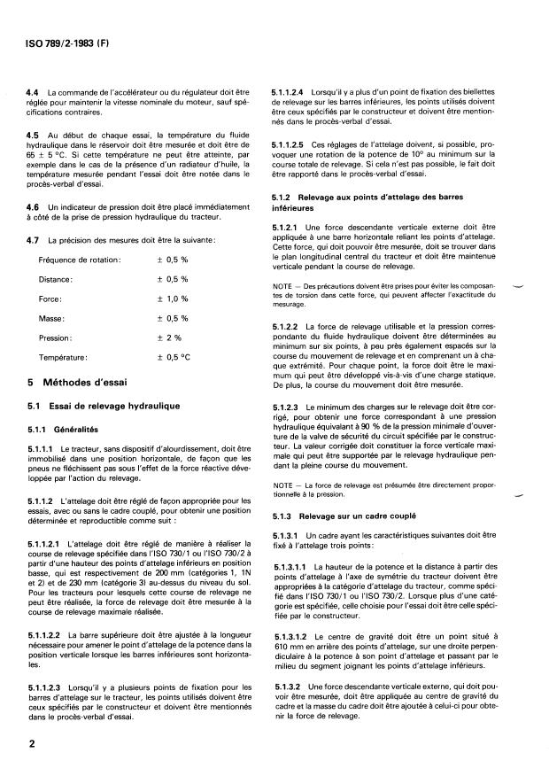 ISO 789-2:1983 - Tracteurs agricoles -- Méthodes d'essai