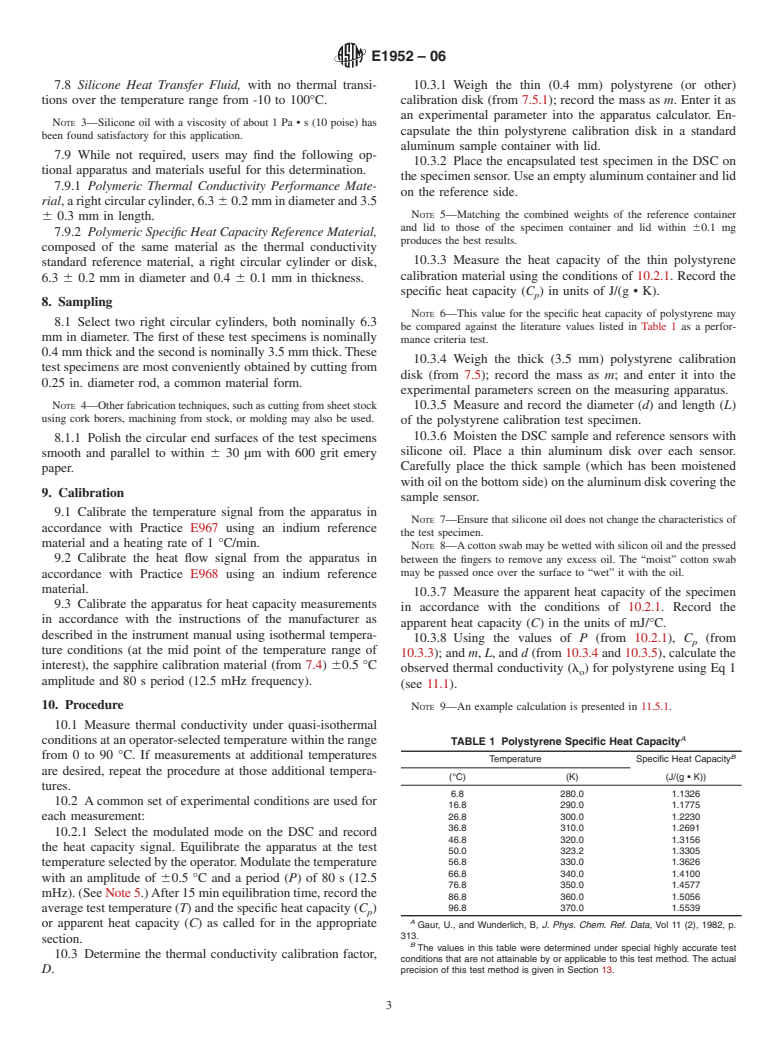 ASTM E1952-06 - Standard Test Method for Thermal Conductivity and Thermal Diffusivity by Modulated Temperature Differential Scanning Calorimetry