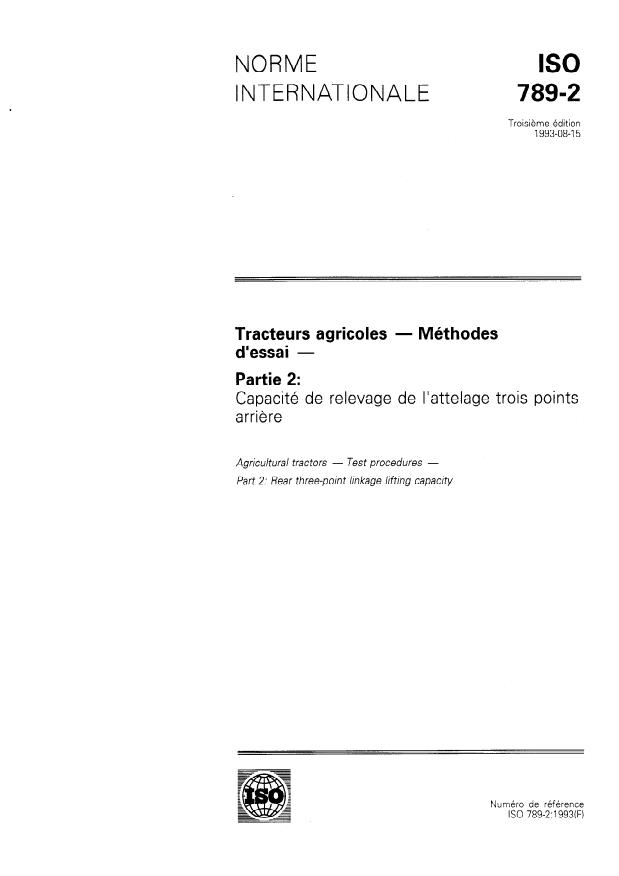 ISO 789-2:1993 - Tracteurs agricoles -- Méthodes d'essai