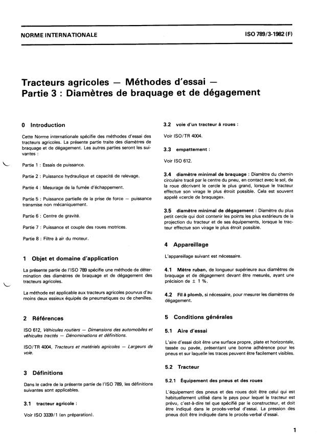 ISO 789-3:1982 - Tracteurs agricoles -- Méthodes d'essai