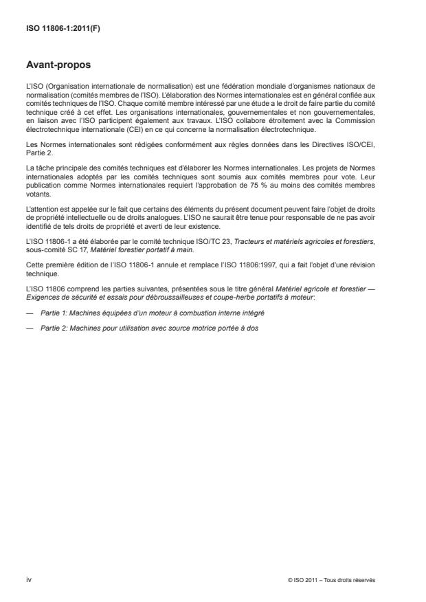 ISO 11806-1:2011 ISO 11806-1:2011 - Matériel agricole et forestier -- Exigences de sécurité et essais pour débroussailleuses et coupe-herbe portatifs a moteur - Page 4 preview