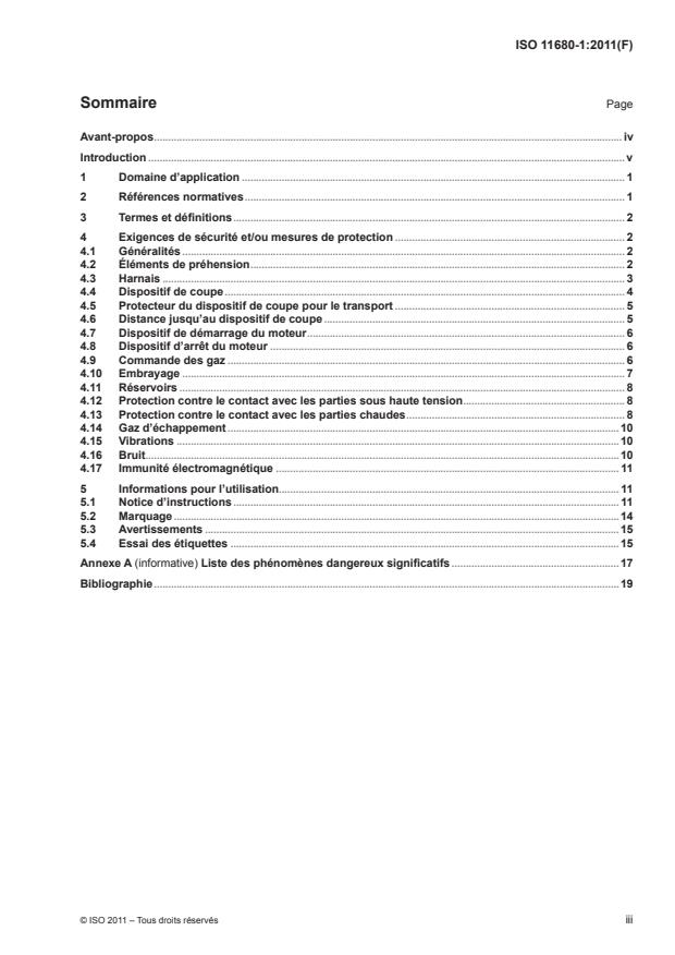 ISO 11680-1:2011 - Matériel forestier -- Exigences de sécurité et essais pour les perches élagueuses a moteur