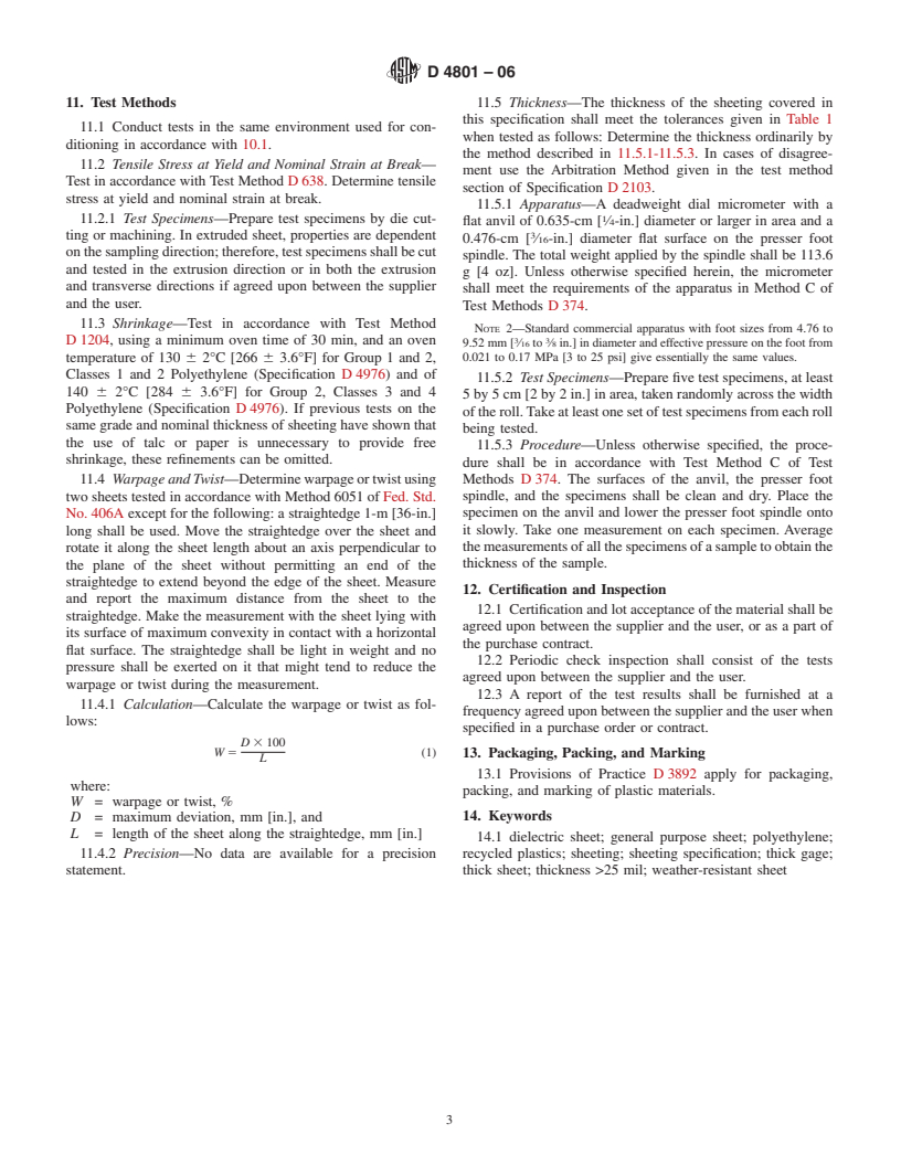 ASTM D4801-06 - Standard Specification for Polyethylene Sheeting in Thickness of 0.25 mm [0.010 in.] and Greater