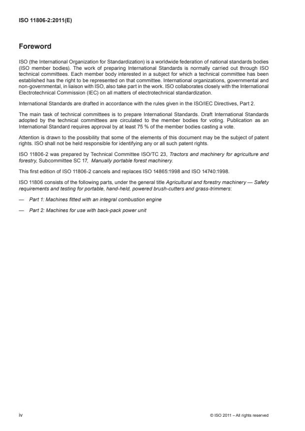 ISO 11806-2:2011 ISO 11806-2:2011 - Agricultural and forestry machinery -- Safety requirements and testing for portable, hand-held, powered brush-cutters and grass-trimmers - Page 4 preview