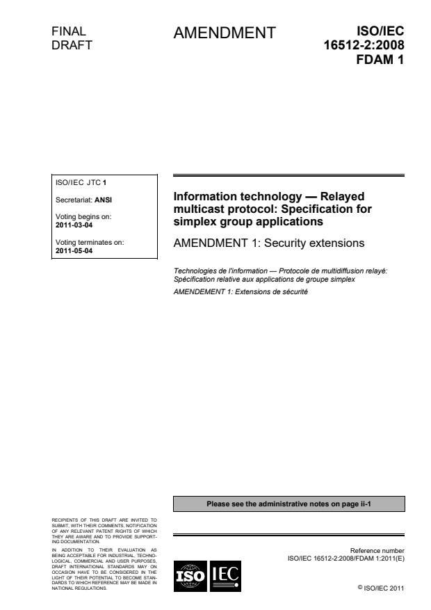 ISO/IEC 16512-2:2008/FDAmd 1 - Security extensions