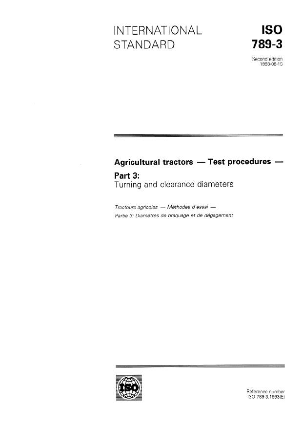 ISO 789-3:1993 - Agricultural tractors -- Test procedures