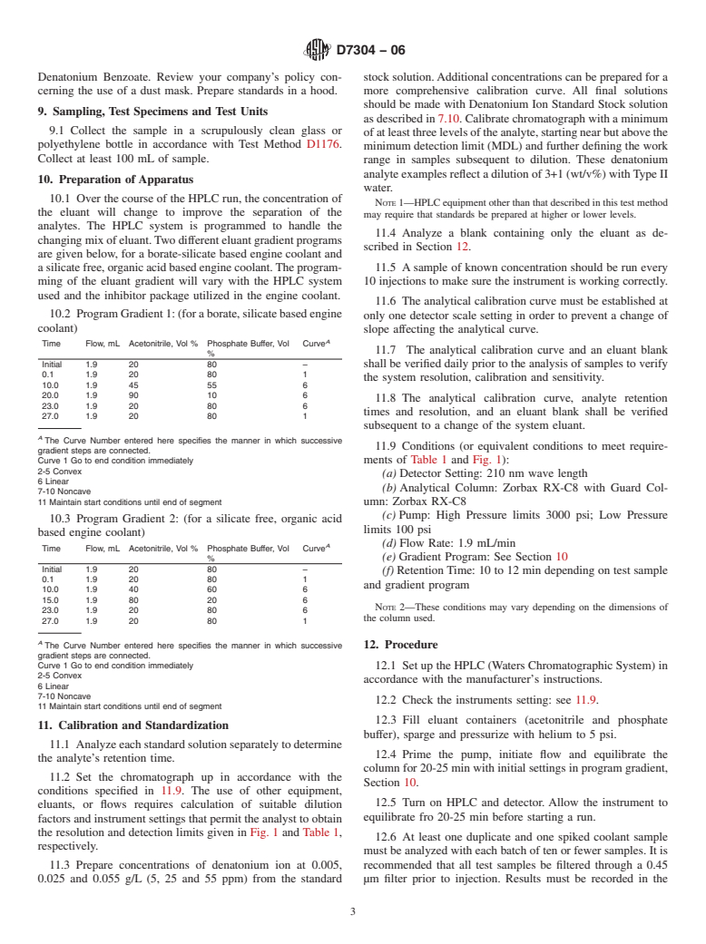 ASTM D7304-06 - Standard Test Method for Determination of Denatonium Ion in Engine Coolant by HPLC