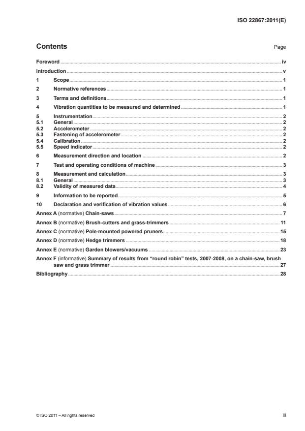 ISO 22867:2011 - Forestry and gardening machinery --  Vibration test code for portable hand-held  machines with internal combustion engine -- Vibration at the handles