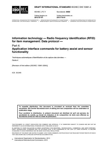 ISO/IEC 15961-4:2016 - Information technology -- Radio frequency identification (RFID) for item management: Data protocol