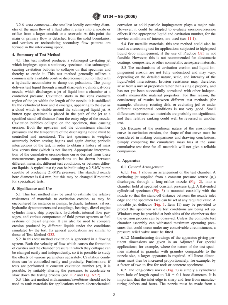 ASTM G134-95(2006) - Standard Test Method for Erosion of Solid Materials by a Cavitating Liquid Jet