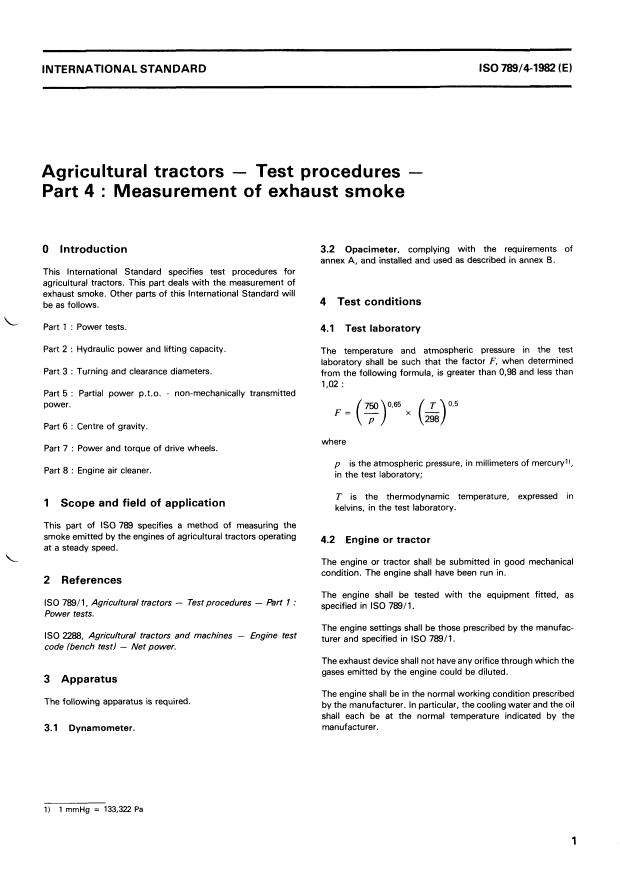 ISO 789-4:1982 - Agricultural tractors -- Test procedures