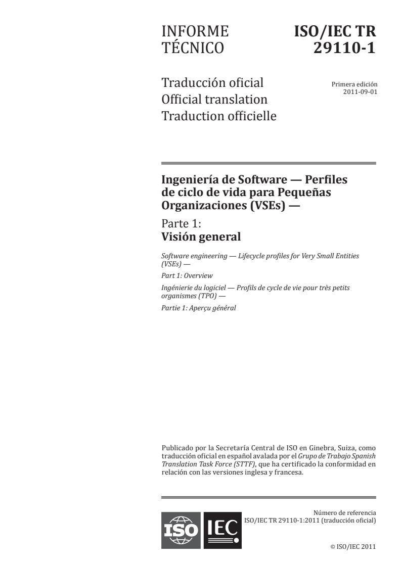 ISO/IEC TR 29110-1:2011 - Software engineering -- Lifecycle profiles for Very Small Entities (VSEs)
