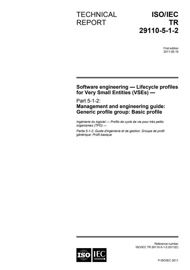 ISO/IEC TR 29110-5-1-2:2011 - Software engineering -- Lifecycle profiles for Very Small Entities (VSEs)