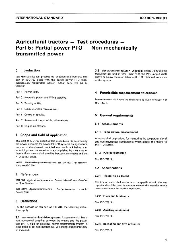 ISO 789-5:1983 - Agricultural tractors -- Test procedures