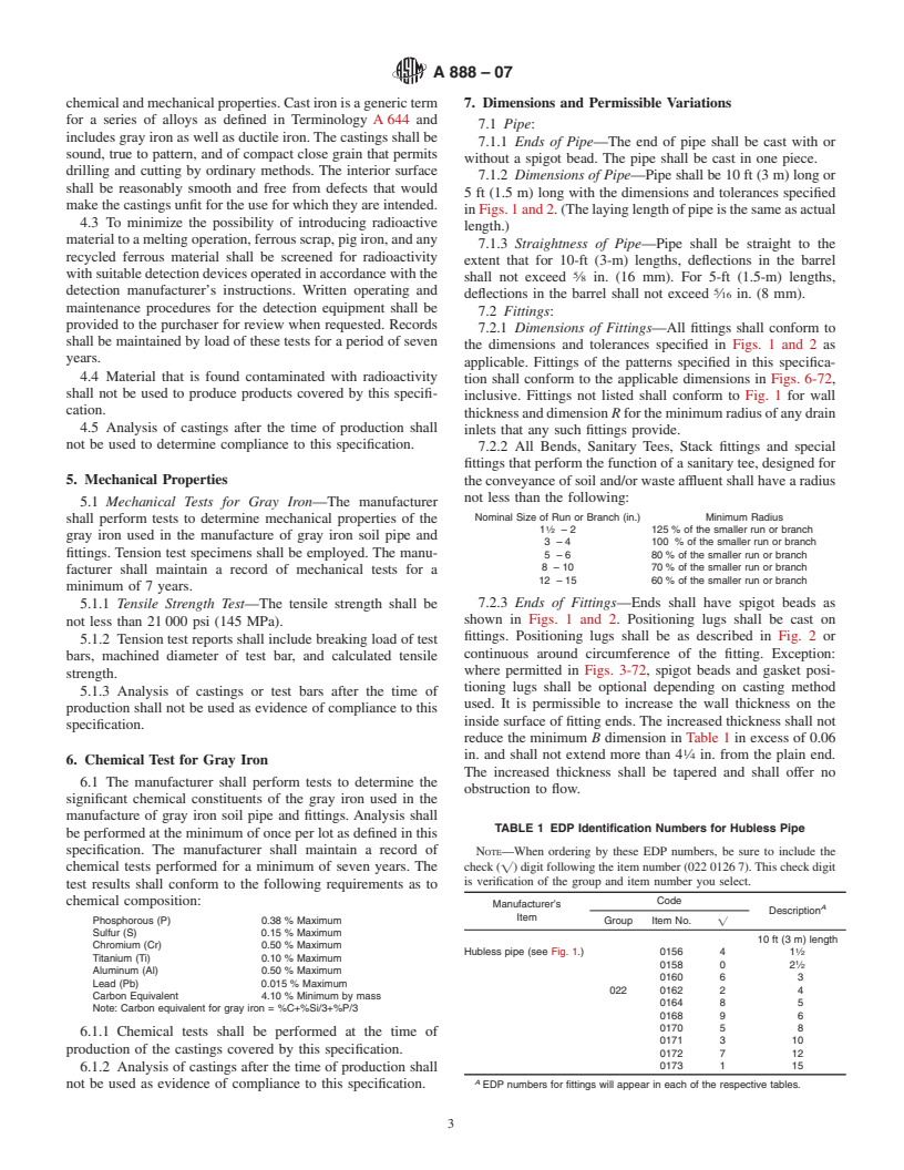 ASTM A888-07 - Standard Specification for Hubless Cast Iron Soil Pipe and Fittings for Sanitary and Storm Drain, Waste, and Vent Piping Applications