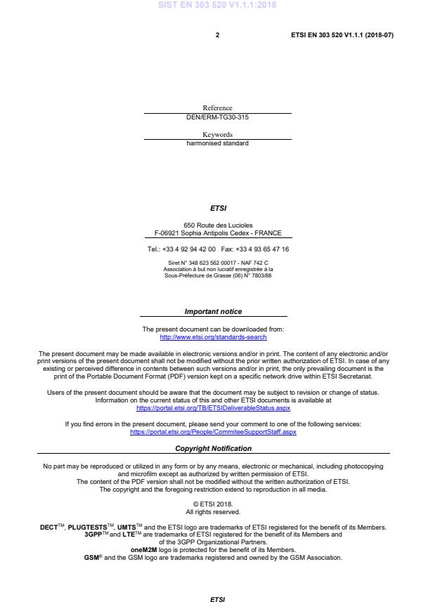 SIST EN 303 520 V1.1.1:2018 SIST EN 303 520 V1.1.1:2018 - Page 4 preview