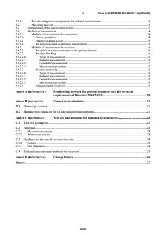 SIST EN 303 520 V1.1.1:2018 ETSI EN 303 520 V1.1.0 (2018-05) - Short Range Devices (SRD); Ultra Low Power (ULP) wireless medical capsule endoscopy devices operating in the band 430 MHz to 440 MHz; Harmonised Standard for access to radio spectrum - Page 4 preview