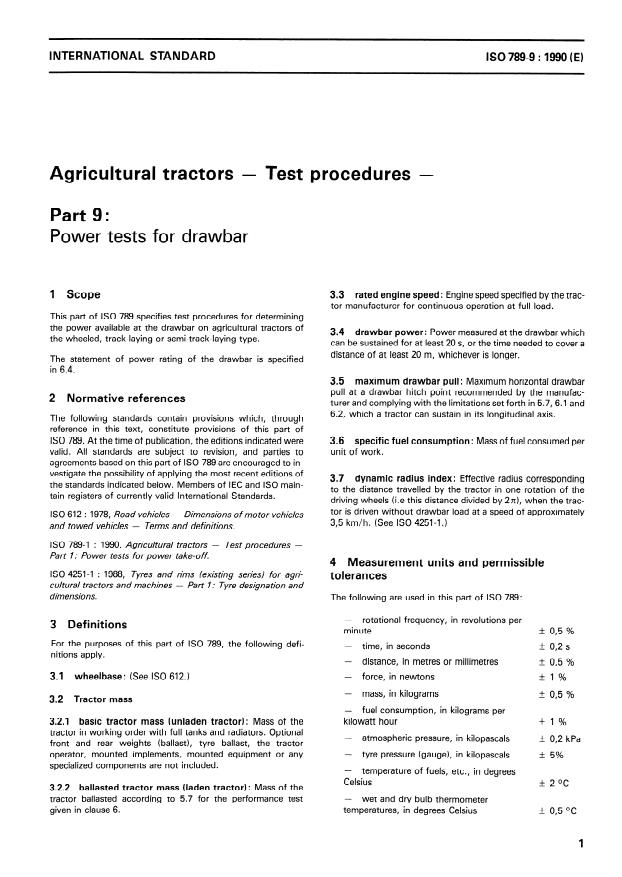 ISO 789-9:1990 - Agricultural tractors -- Test procedures