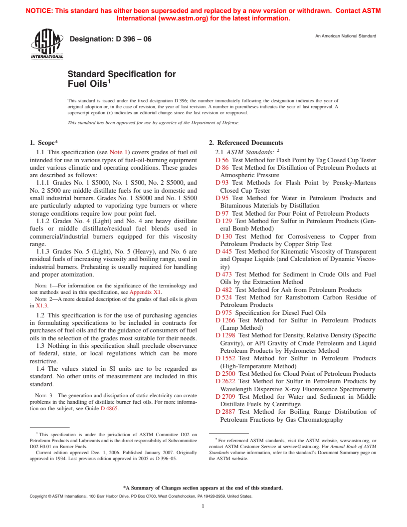 ASTM D396-06 - Standard Specification for Fuel Oils