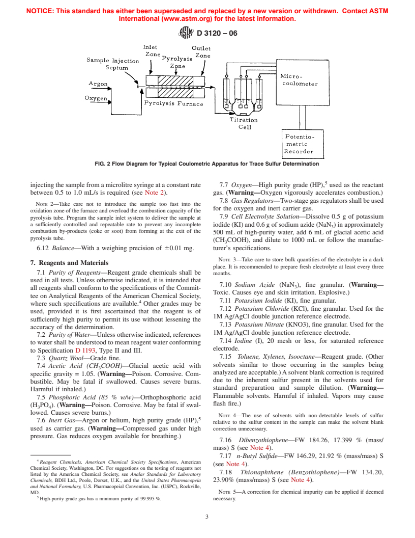 ASTM D3120-06 - Standard Test Method for Trace Quantities of Sulfur in Light Liquid Petroleum Hydrocarbons by Oxidative Microcoulometry