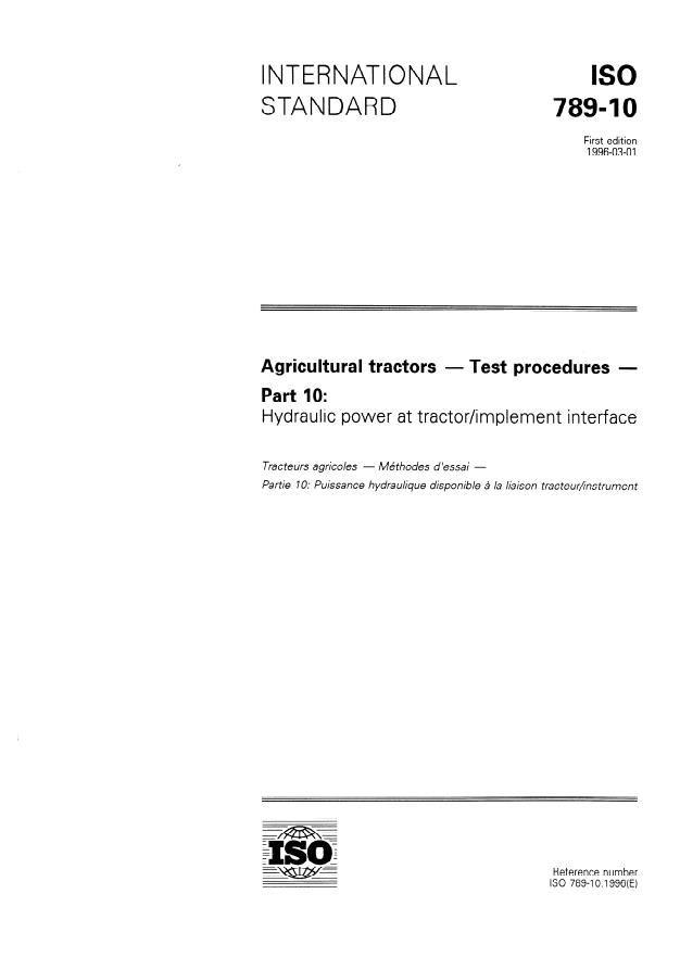 ISO 789-10:1996 - Agricultural tractors -- Test procedures