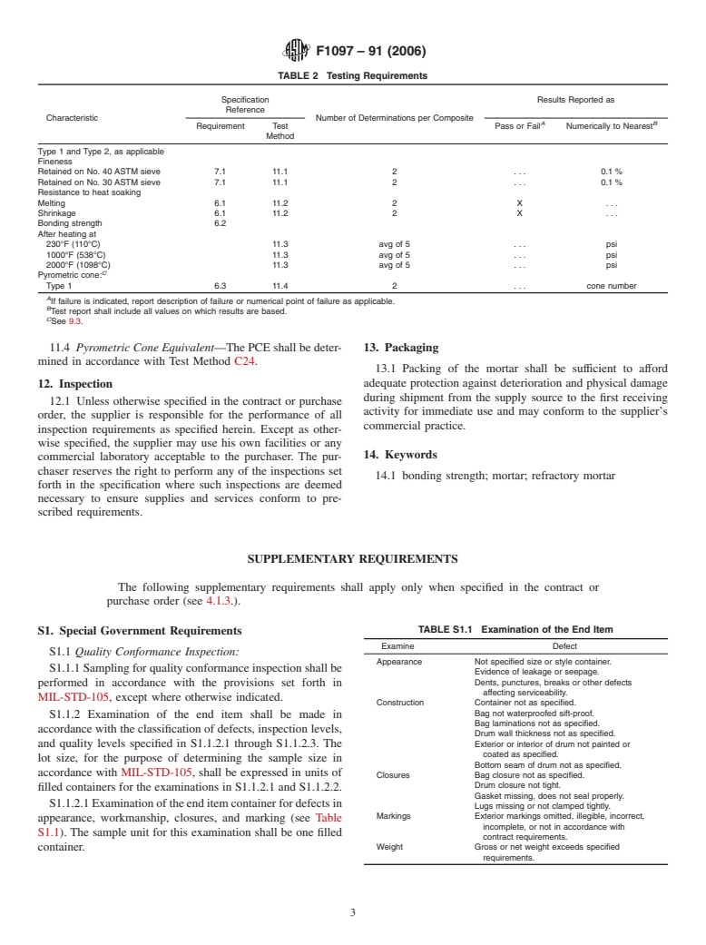 ASTM F1097-91(2006) - Standard Specification for Mortar, Refractory (High-Temperature, Air-Setting)