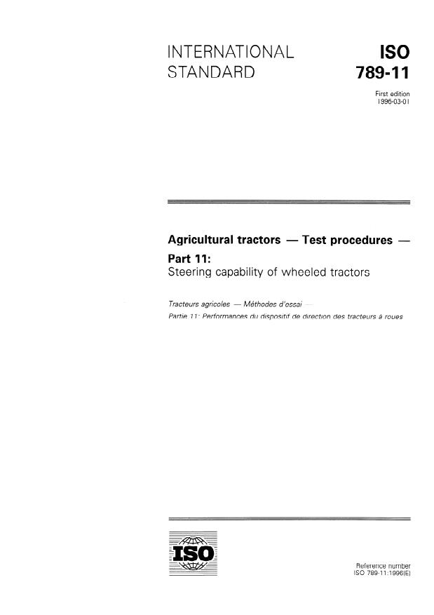 ISO 789-11:1996 - Agricultural tractors -- Test procedures