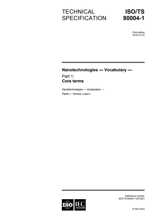 ISO/TS 80004-1:2010 - Nanotechnologies -- Vocabulary