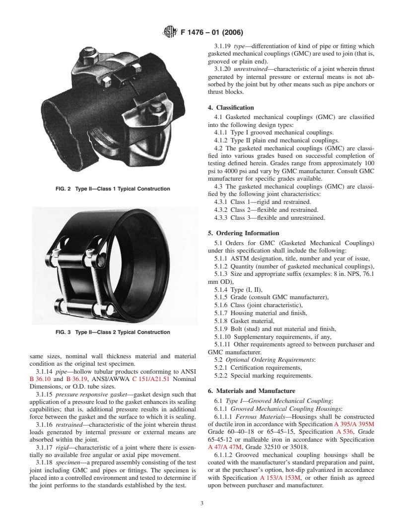 ASTM F1476-01(2006) - Standard Specification for Performance of Gasketed Mechanical Couplings for Use in Piping Applications