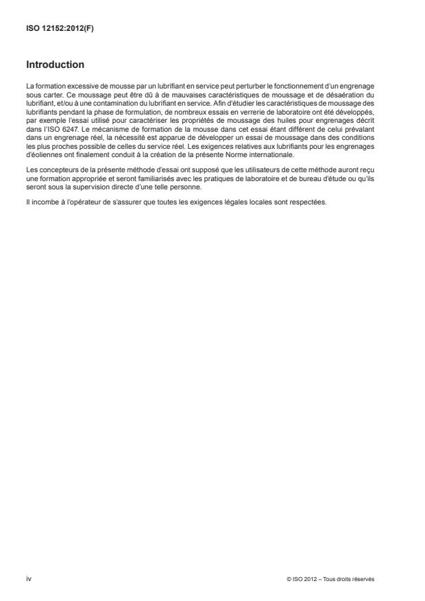 ISO 12152:2012 ISO 12152:2012 - Lubrifiants, huiles industrielles et produits connexes -- Détermination des caractéristiques de moussage et de désaération des huiles pour engrenages industriels au moyen d'un montage d'essai a engrenage cylindrique -- Mode opératoire de l'essai de moussage Flender - Page 4 preview