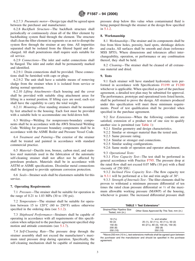 ASTM F1567-94(2006) - Standard Specification for Fabricated or Cast Automatic Self-Cleaning, Fuel Oil and Lubricating Oil Strainers