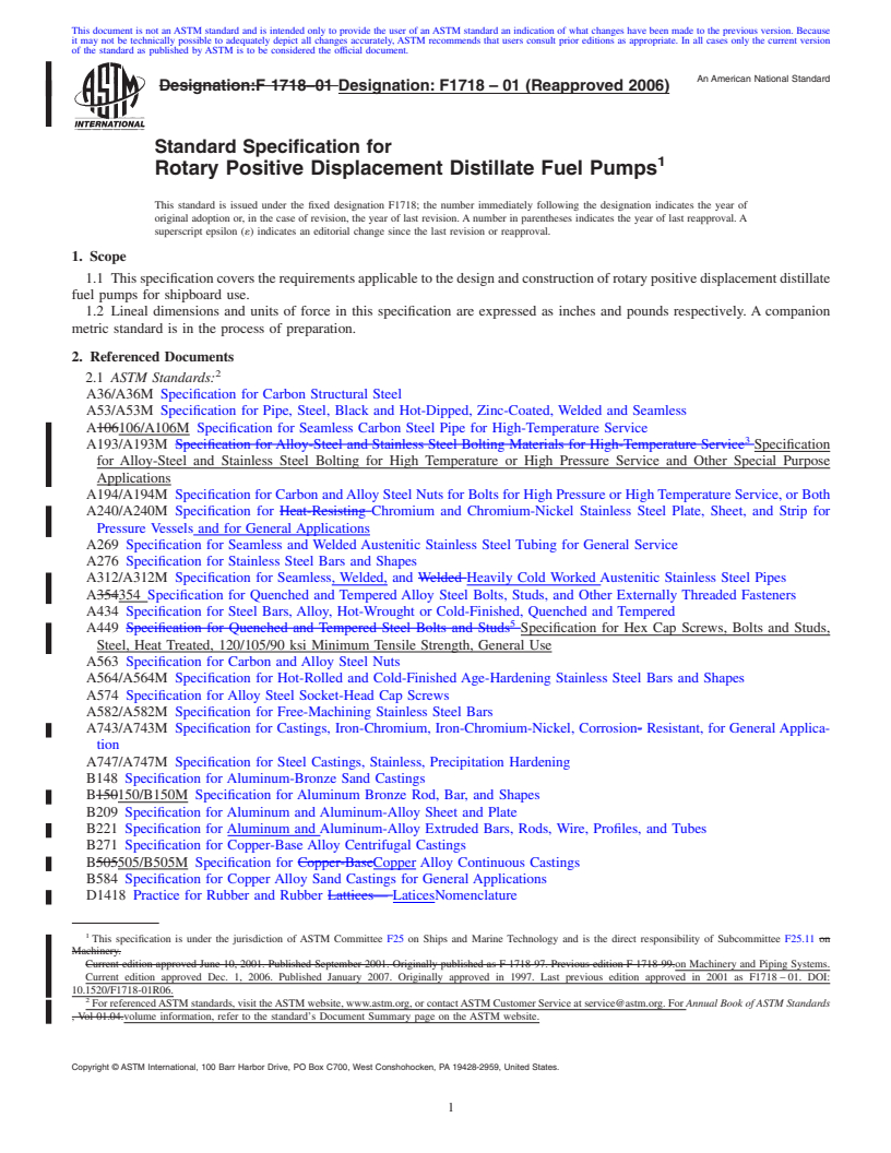 REDLINE ASTM F1718-01(2006) - Standard Specification for Rotary Positive Displacement Distillate Fuel Pumps