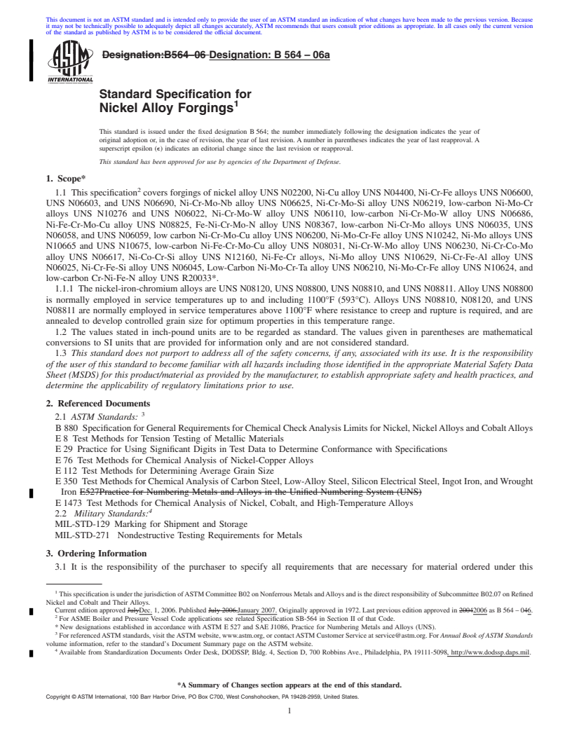 ASTM B564-06a - Standard Specification For Nickel Alloy Forgings