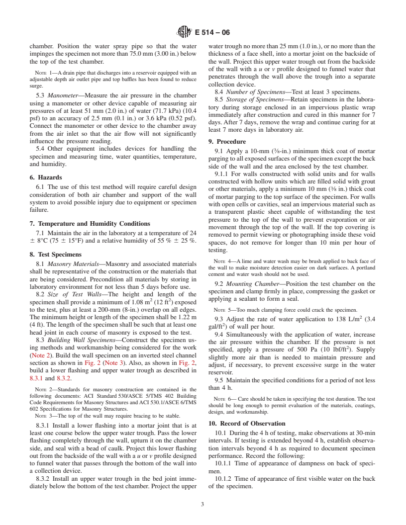 ASTM E514-06 - Standard Test Method for Water Penetration and Leakage Through Masonry