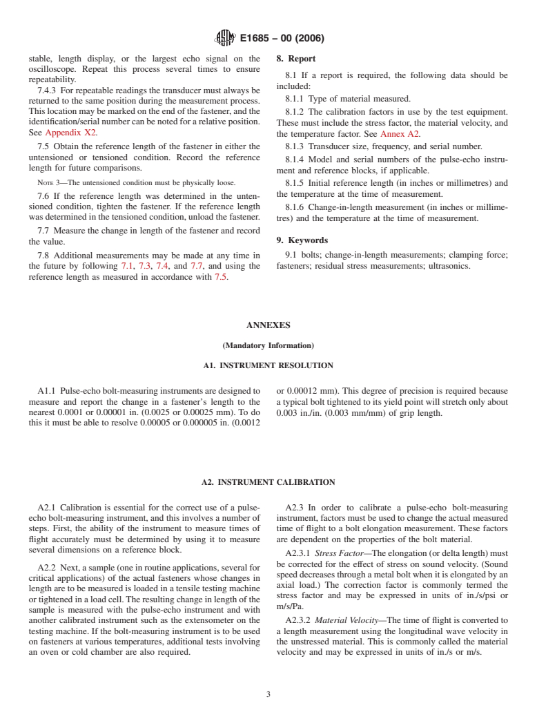 ASTM E1685-00(2006) - Standard Practice for Measuring the Change in Length of Fasteners Using the Ultrasonic Pulse-Echo Technique