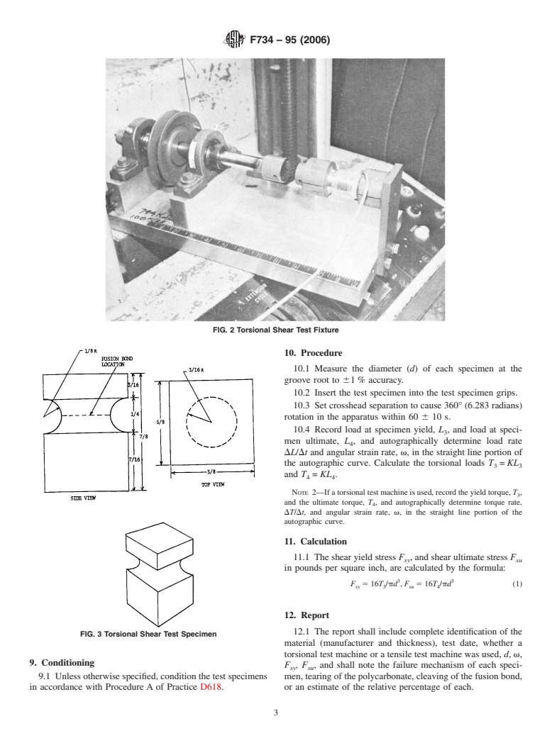 ASTM F734-95(2006) - Standard Test Method for Shear Strength of Fusion Bonded Polycarbonate Aerospace Glazing Material