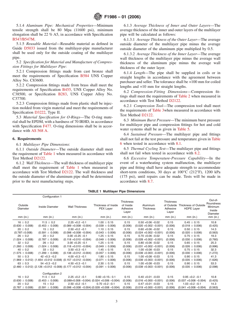 ASTM F1986-01(2006) - Standard Specification for Multilayer Pipe Type 2, Compression Fittings, and Compression Joints for Hot and Cold Drinking-Water Systems