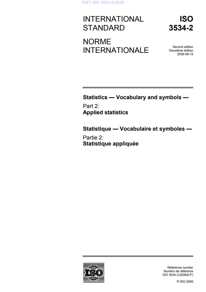 SIST ISO 3534-2:2008 - Statistics - Vocabulary and symbols - Part 2:  Applied statistics