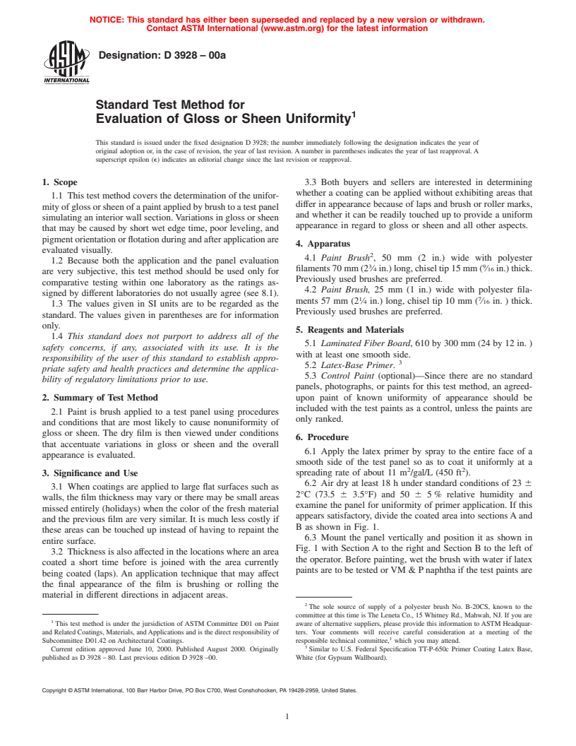 ASTM D3928-00a - Standard Test Method for Evaluation of Gloss or Sheen Uniformity