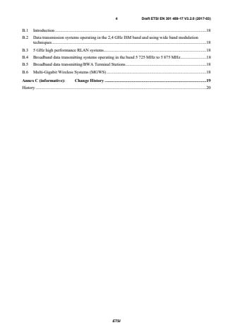 SIST EN 301 489-17 V3.2.4:2020 ETSI EN 301 489-17 V3.2.0 (2017-03) - ElectroMagnetic Compatibility (EMC) standard for radio equipment and services; Part 17: Specific conditions for Broadband Data Transmission Systems; Harmonised Standard covering the essential requirements of article 3.1(b) of Directive 2014/53/EU - Page 4 preview