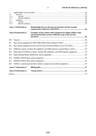SIST EN 301 489-50 V2.2.1:2019 ETSI EN 301 489-50 V2.2.1 (2019-04) - ElectroMagnetic Compatibility (EMC) standard for radio equipment and services; Part 50: Specific conditions for Cellular Communication Base Station (BS), repeater and ancillary equipment; Harmonised Standard covering the essential requirements of article 3.1(b) of Directive 2014/53/EU - Page 4 preview