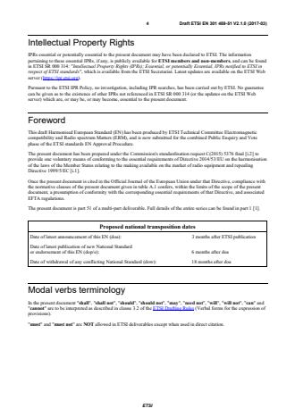SIST EN 301 489-51 V2.1.1:2019 ETSI EN 301 489-51 V2.1.0 (2017-03) - ElectroMagnetic Compatibility (EMC) standard for radio equipment and services; Part 51: Specific conditions for Automotive, Ground based Vehicles and Surveillance Radar Devices using 24,05 GHz to 24,25 GHz, 24,05 GHz to 24,5 GHz, 76 GHz to 77 GHz and 77 GHz to 81 GHz; Harmonised Standard covering the essential requirements of article 3.1b of Directive 2014/53/EU - Page 4 preview
