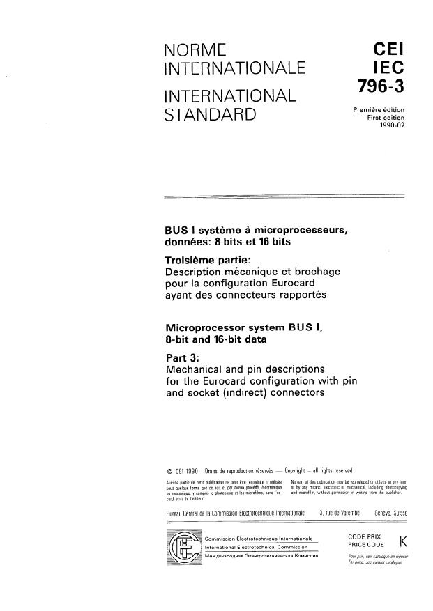 IEC 796-3:1990 - BUS systeme a microprocesseurs -- Données: 8 bits et 16 bits (MULTIBUS I)
