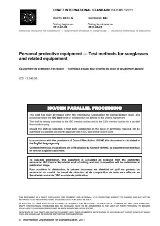 ISO 12311:2013 - Personal protective equipment -- Test methods for sunglasses and related eyewear