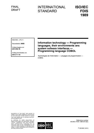 ISO/IEC 1989:2014 - Information technology -- Programming languages, their environments and system software interfaces -- Programming language COBOL