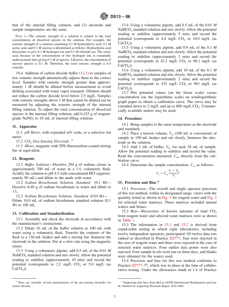 ASTM D513-06 - Standard Test Methods for Total and Dissolved Carbon Dioxide in Water