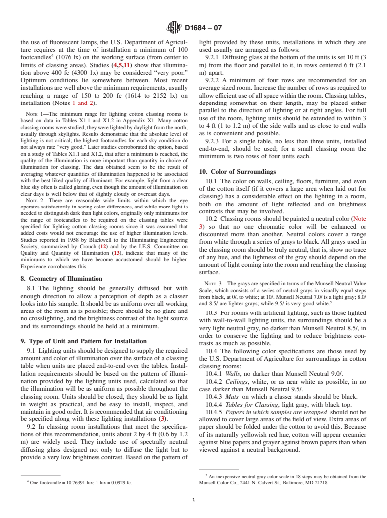 ASTM D1684-07 - Standard Practice for Lighting Cotton Classing Rooms for Color Grading