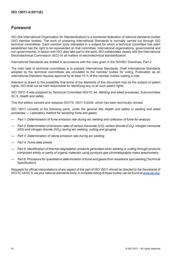 ISO 15011-5:2011 ISO 15011-5:2011 - Health and safety in welding and allied processes -- Laboratory method for sampling fume and gases - Page 4 preview
