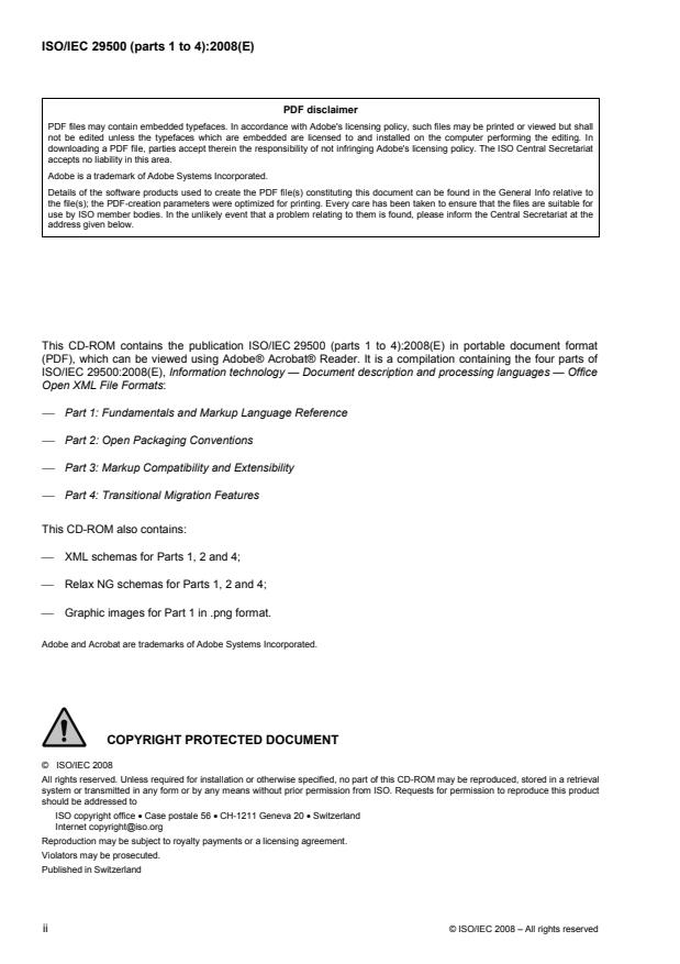 ISO/IEC 29500-1:2008 ISO/IEC 29500-1:2008 - Information technology -- Document description and processing languages -- Office Open XML File Formats - Page 2 preview
