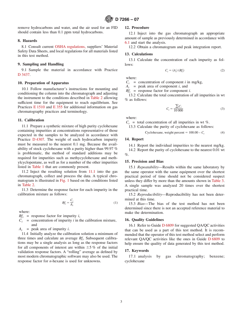 ASTM D7266-07 - Standard Test Method for Analysis of Cyclohexane by Gas Chromatography (External Standard)